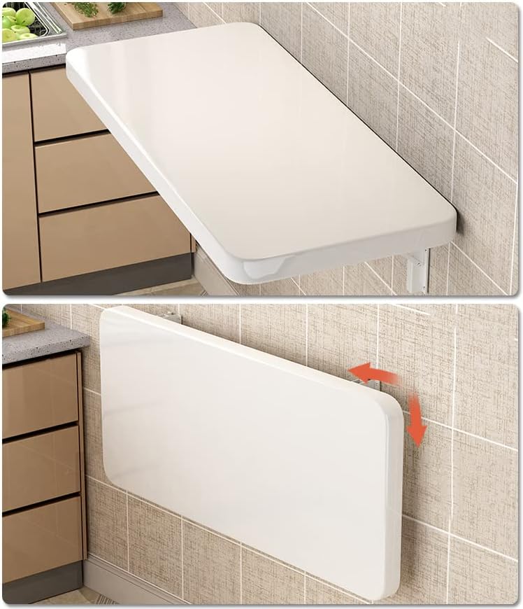 CYGJSYEA Wall Mounted Folding Table,White Floating Desk for Small Spaces,Stainless Steel Bracket Laundry Folding Table,Wall Folding Desk,Home Bars and Dining Establishments(100x50cm/39.4"×19.7")