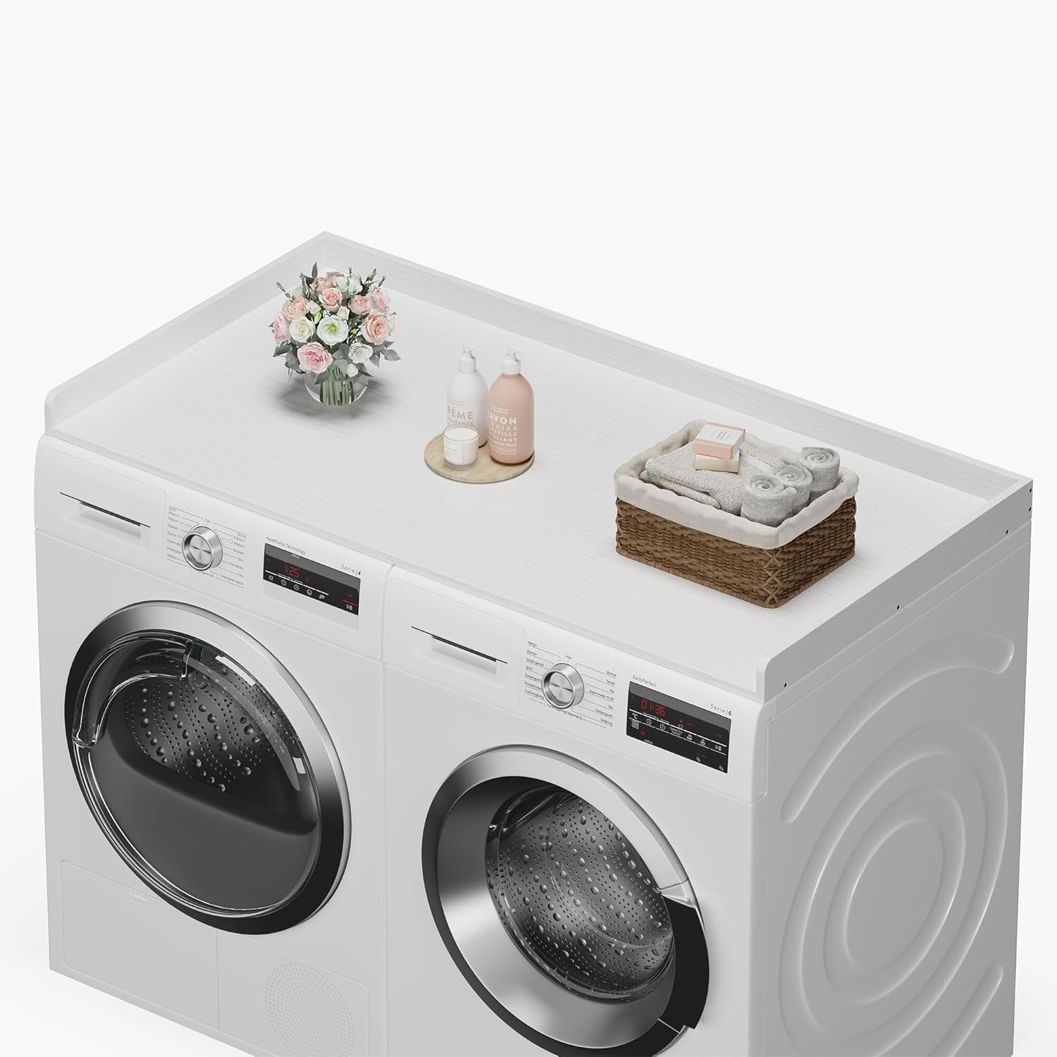 efluky Washer Dryer Countertop, Wood Countertop with Edge Rails for Laundry Room Organization and Storage, Washer Dryer Topper for Laundry Room, 27.5" x 54" Rustic Brown