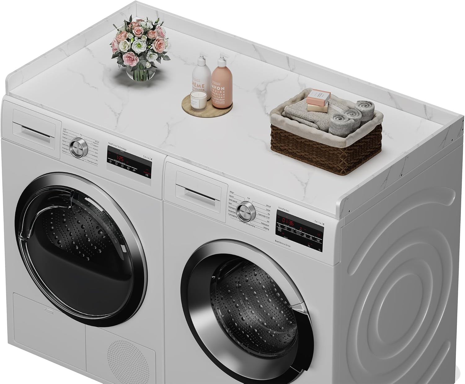 efluky Washer Dryer Countertop, Wood Countertop with Edge Rails for Laundry Room Organization and Storage, Washer Dryer Topper for Laundry Room, 27.5" x 54" Rustic Brown