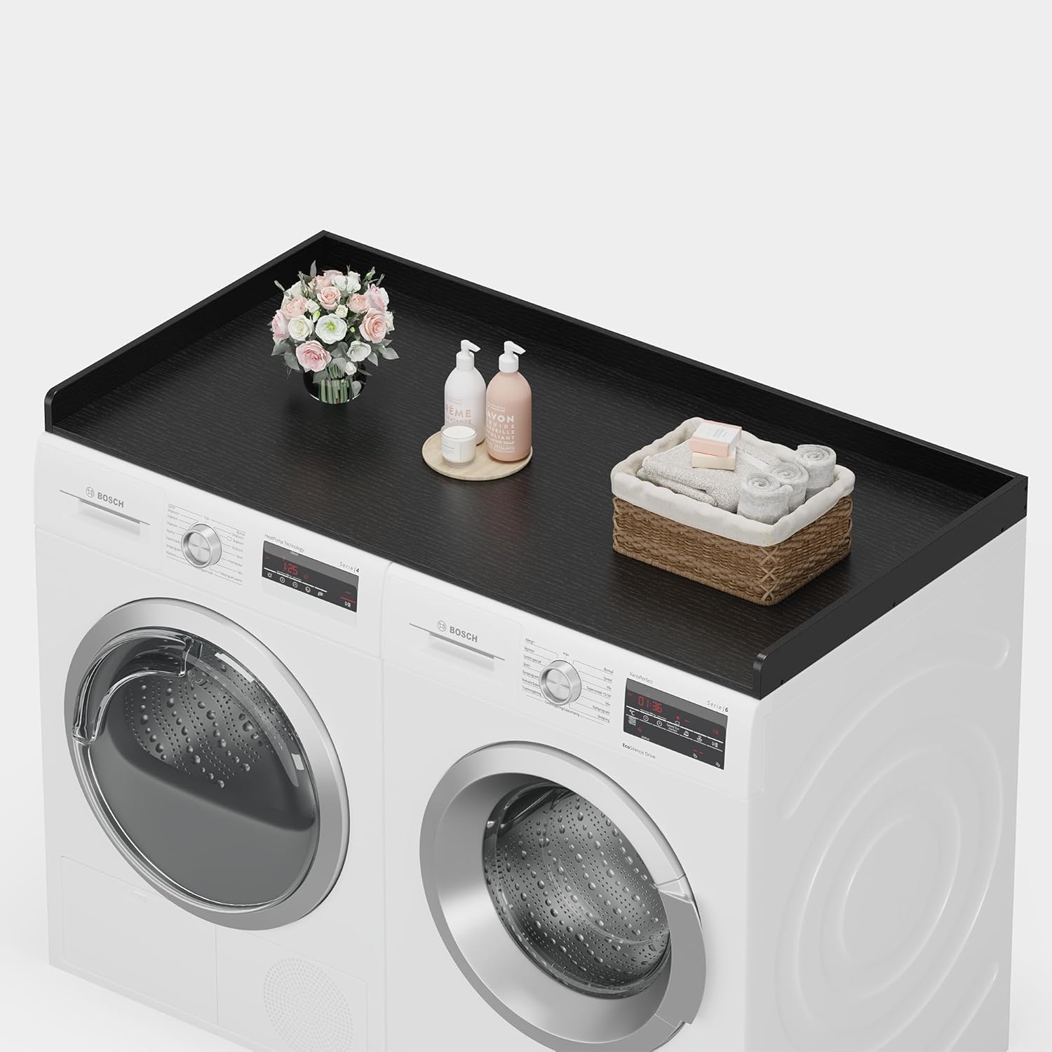 efluky Washer Dryer Countertop, Wood Countertop with Edge Rails for Laundry Room Organization and Storage, Washer Dryer Topper for Laundry Room, 27.5" x 54" Rustic Brown