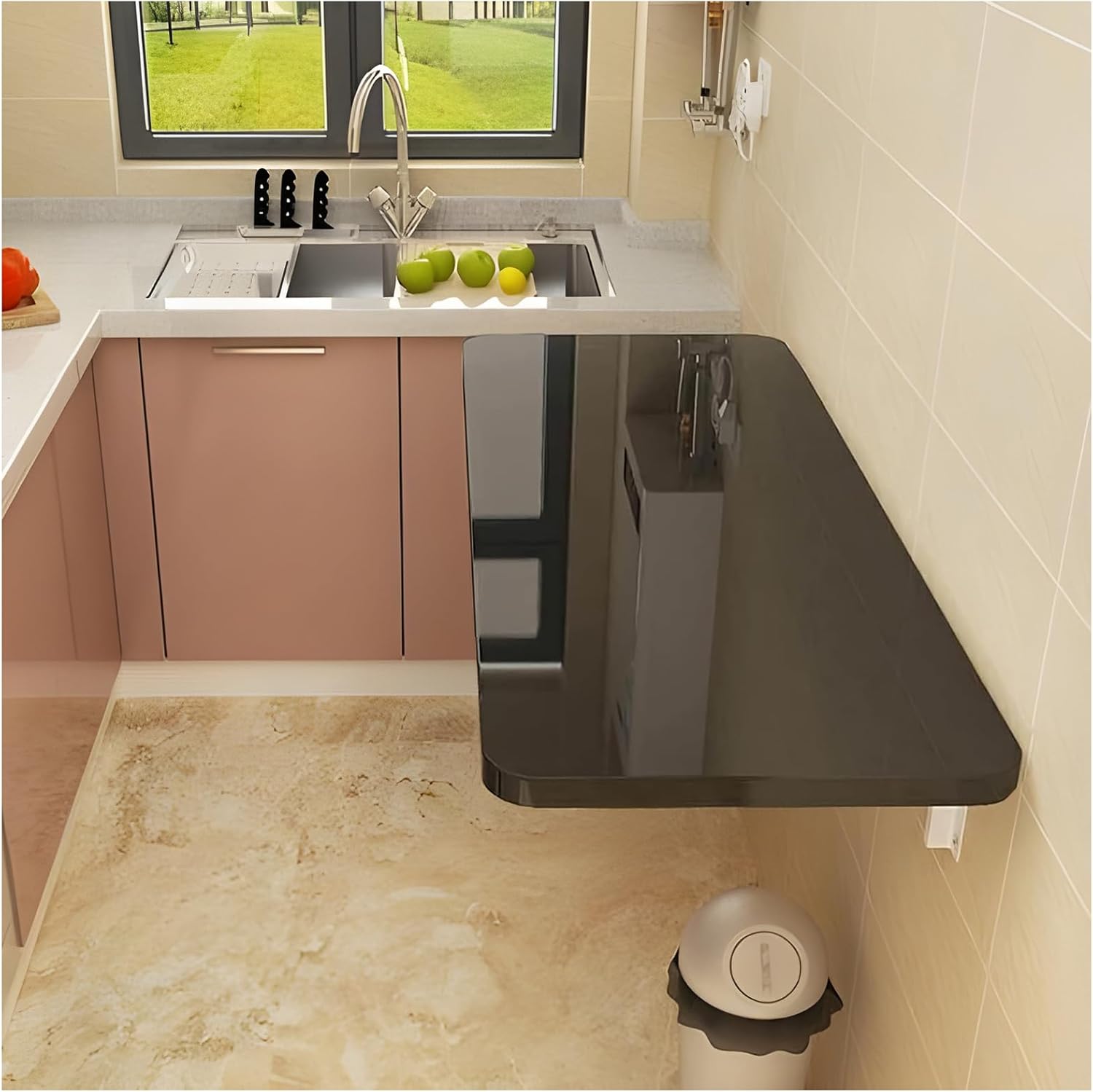 CYGJSYEA Wall Mounted Folding Table,White Floating Desk for Small Spaces,Stainless Steel Bracket Laundry Folding Table,Wall Folding Desk,Home Bars and Dining Establishments(100x50cm/39.4"×19.7")