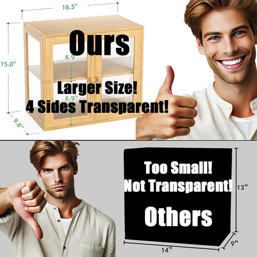 BAMBANG Double Layer Bamboo Bread Box for Kitchen Counter, Bread Bin Farmhouse Large Bread Box with 2 Doors, Wooden Breadbox Storage Container Holder for Homemade Bread, Natural